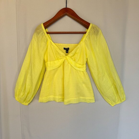 Banana Republic Yellow Ramie Gauze Twist Front Long Ballon Sleeve Peplum Blouse - Picture 4 of 17